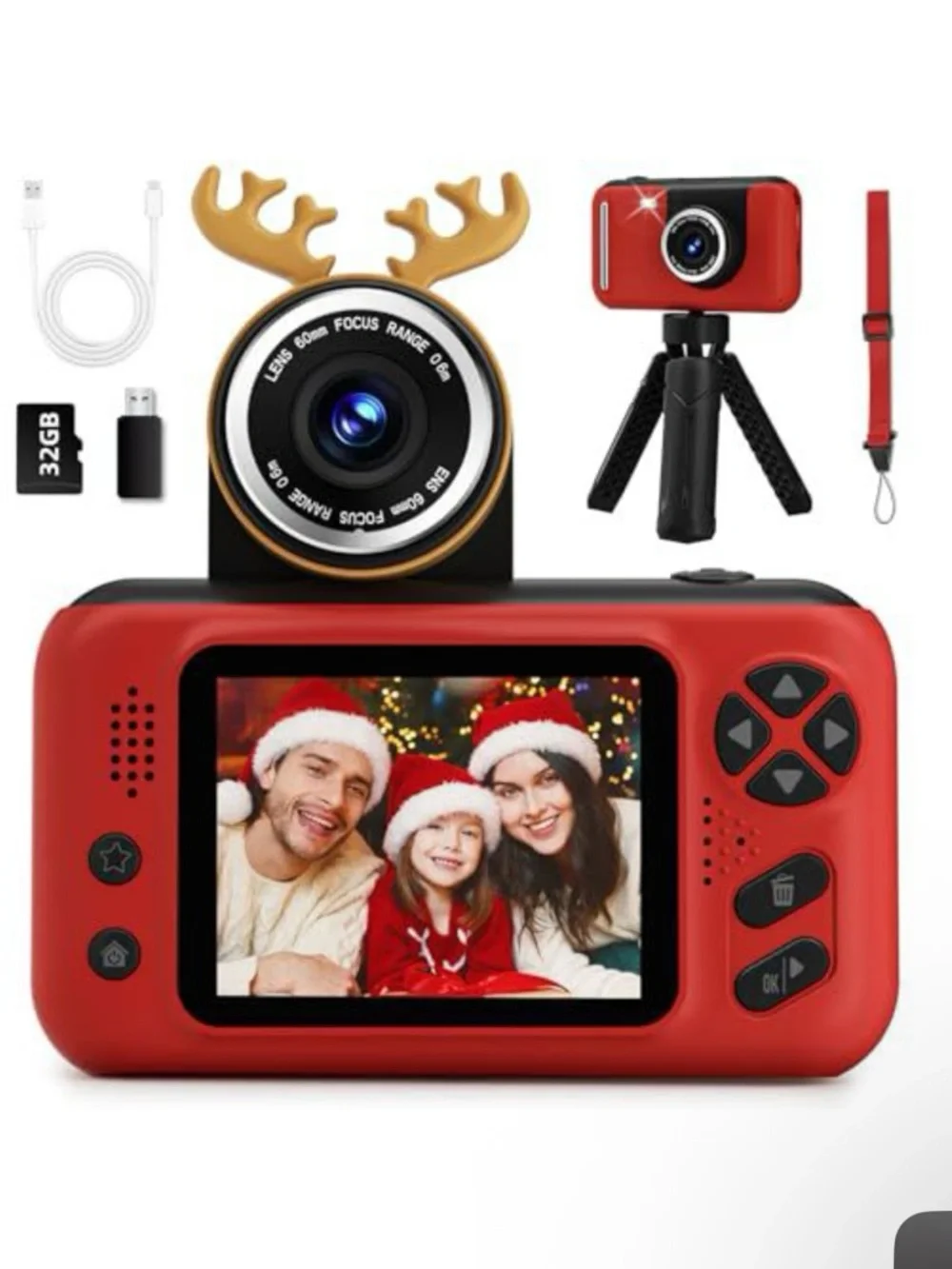Red Kids Digital Camera with Detachable Lens and Antler Clip